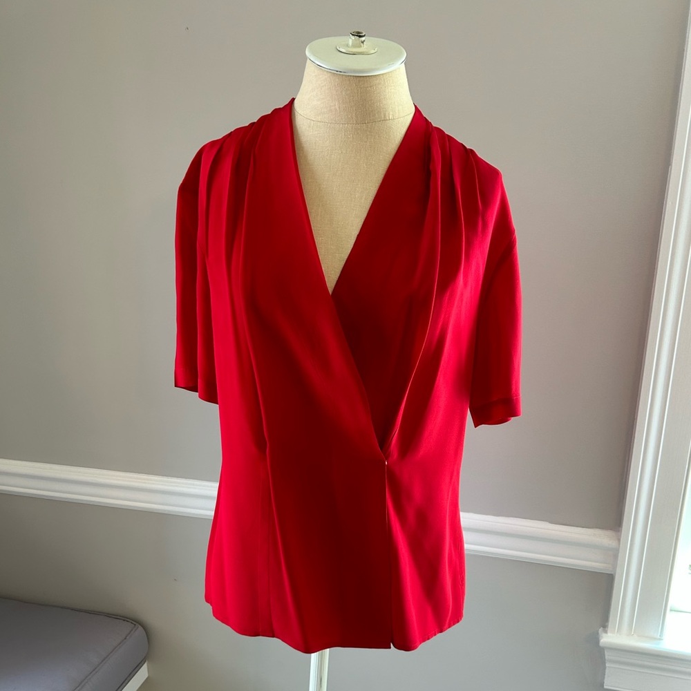 Red Silk Blouse Vintage Beautiful - image 3